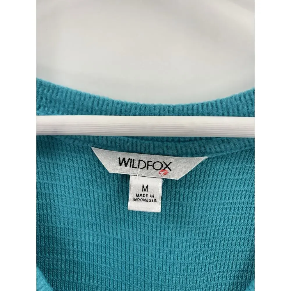 Wildfox Sweater Womens Medium Teal Blue V Neck Soft Knit Stretchy Pullover Top